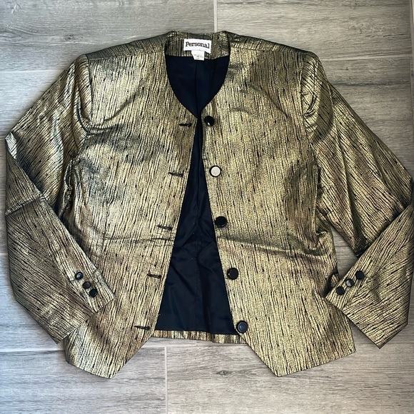 Vintage Gold Holiday Blazer Collarless Jeweled Buttons - Picture 1 of 4